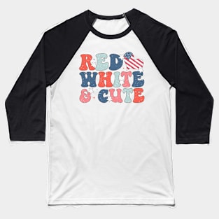 Red White & Cute 4th July Retro Independence Day Baseball T-Shirt